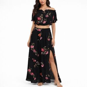 Torrid 2 Piece Skirt Set Black Floral Butterfly Maxi High Low Size 00 or 10-12